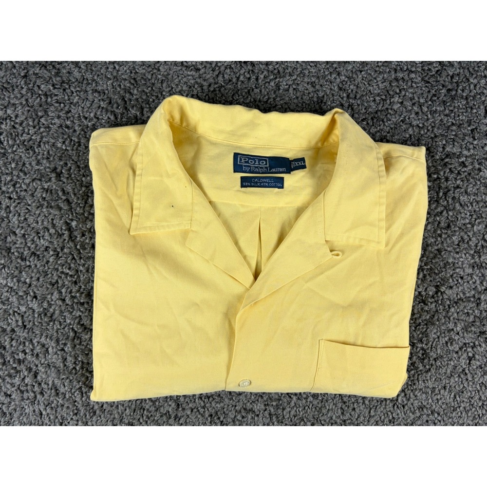 Polo Ralph Lauren Caldwell Shirt XXL Yellow Silk Cotton Short Sleeve Camp Collar